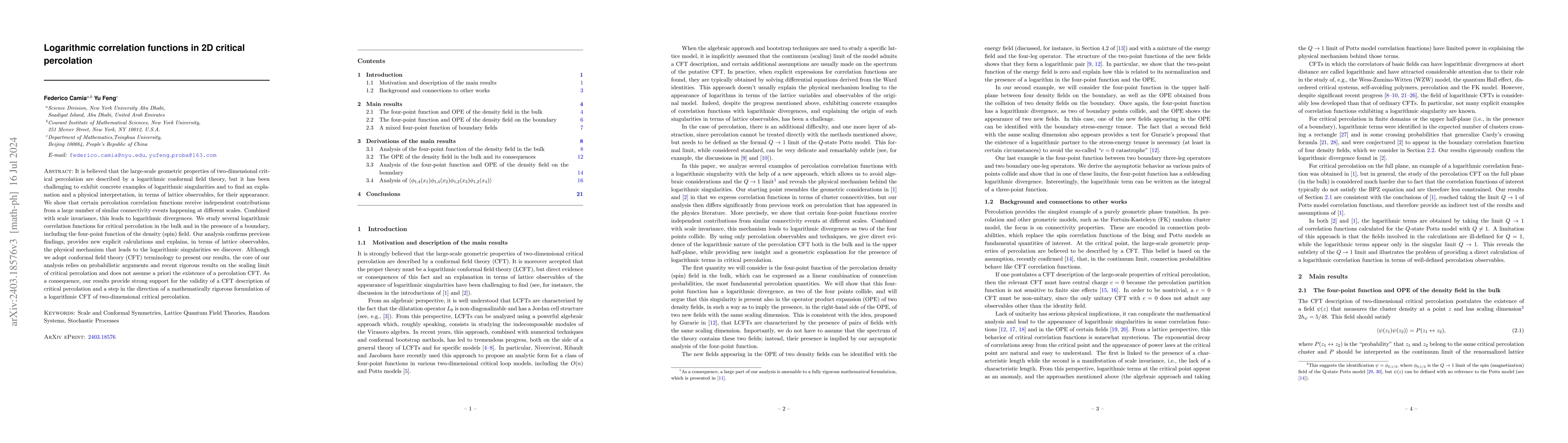 Thumbnail for Logarithmic correlation functions in 2D critical percolation