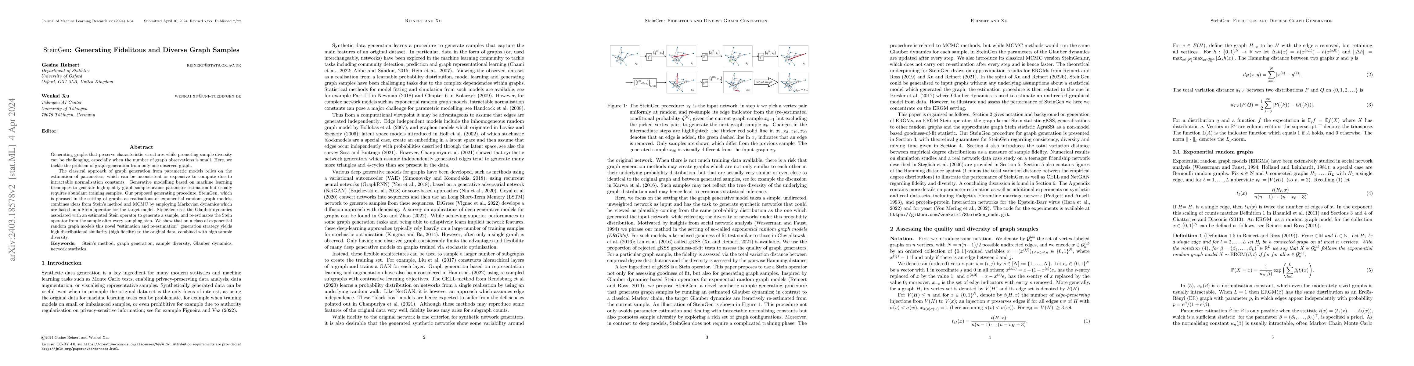 Thumbnail for SteinGen: Generating Fidelitous and Diverse Graph Samples