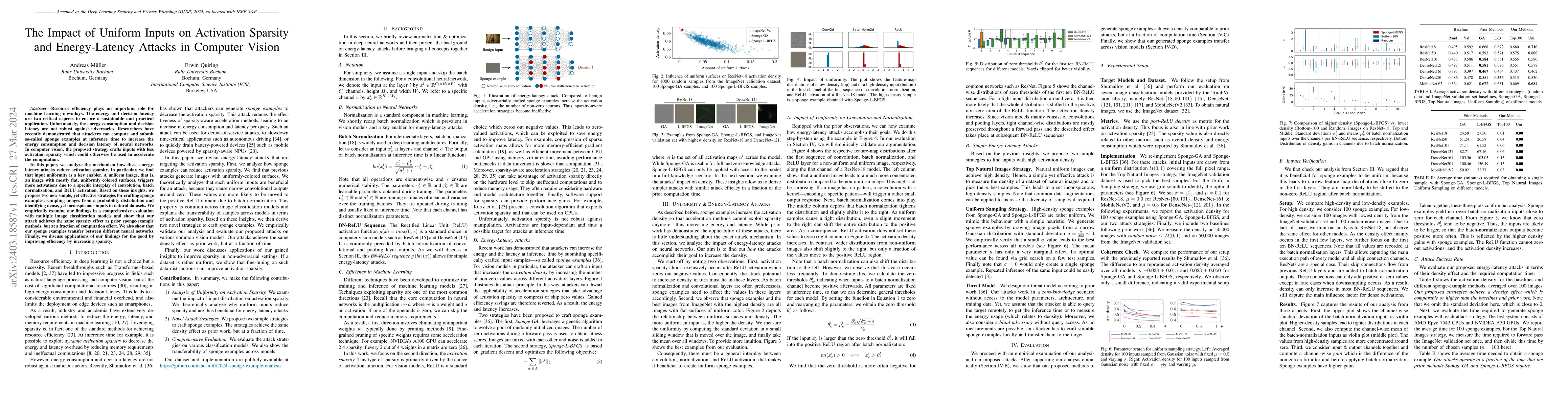Thumbnail for The Impact of Uniform Inputs on Activation Sparsity and Energy-Latency
  Attacks in Computer Vision