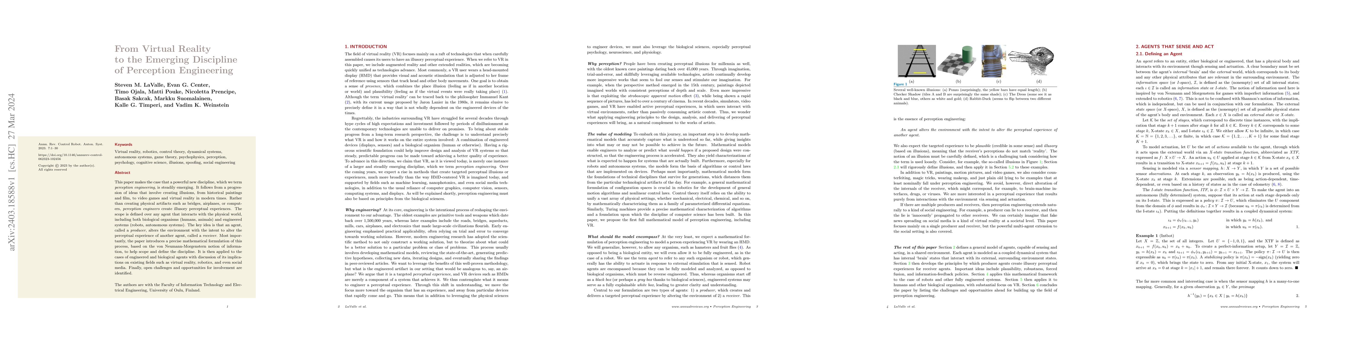 Thumbnail for From Virtual Reality to the Emerging Discipline of Perception
  Engineering