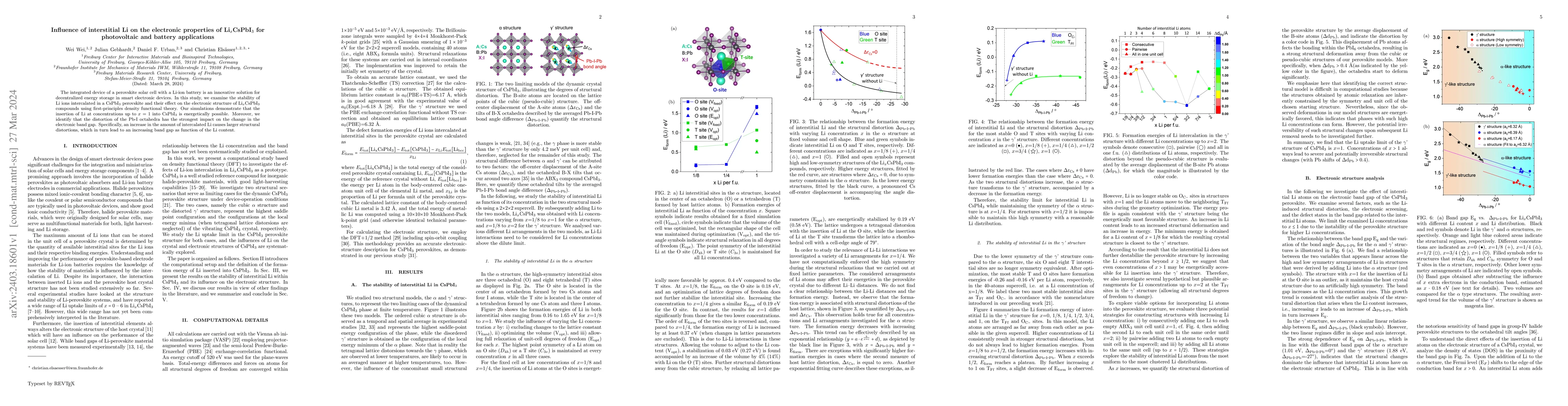 Thumbnail for Influence of interstitial Li on the electronic properties of
  Li$_{x}$CsPbI$_{3}$ for photovoltaic and battery applications