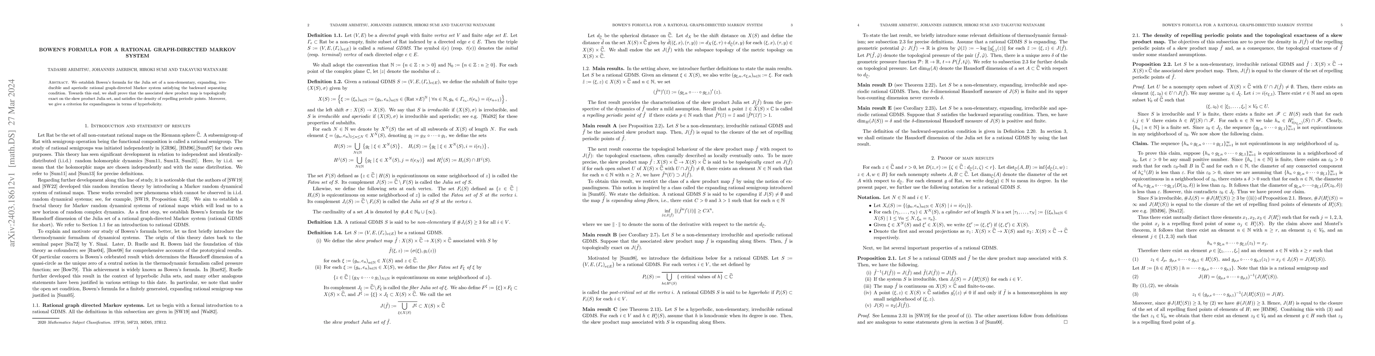 Thumbnail for Bowen's formula for a rational graph-directed Markov system