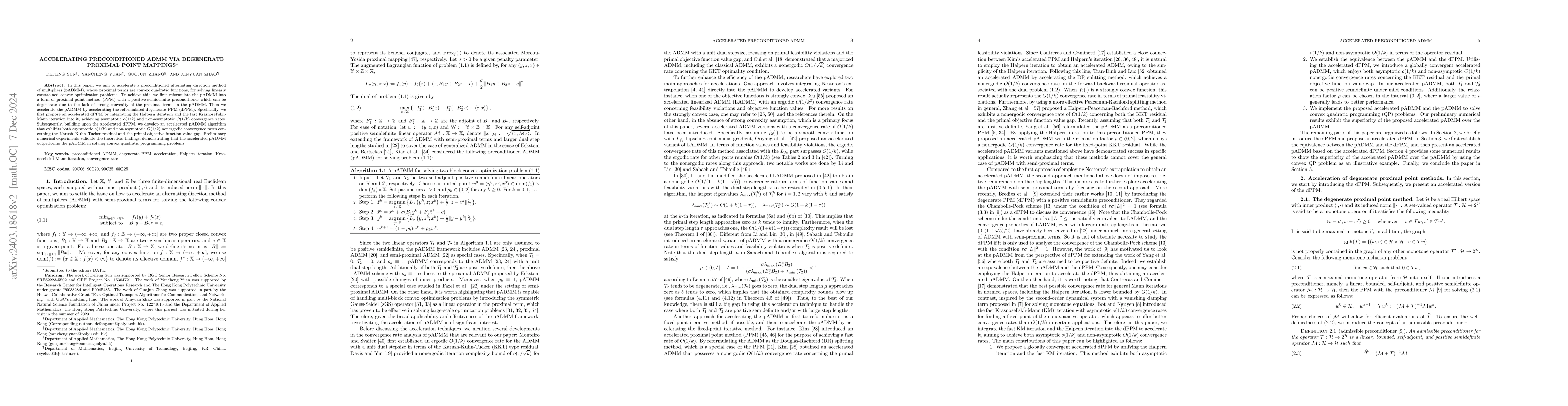Thumbnail for Accelerating preconditioned ADMM via degenerate proximal point mappings