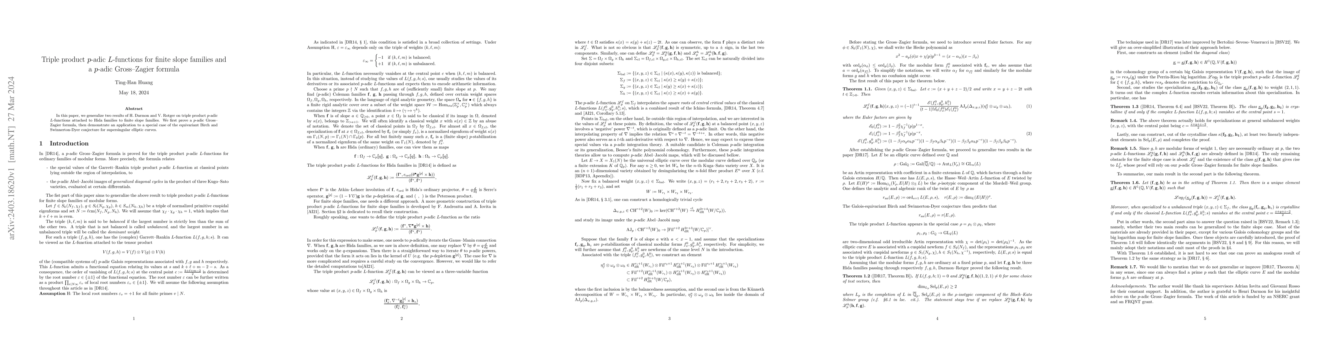 Thumbnail for Triple product $p$-adic $L$-functions for finite slope families and a
  $p$-adic Gross-Zagier formula