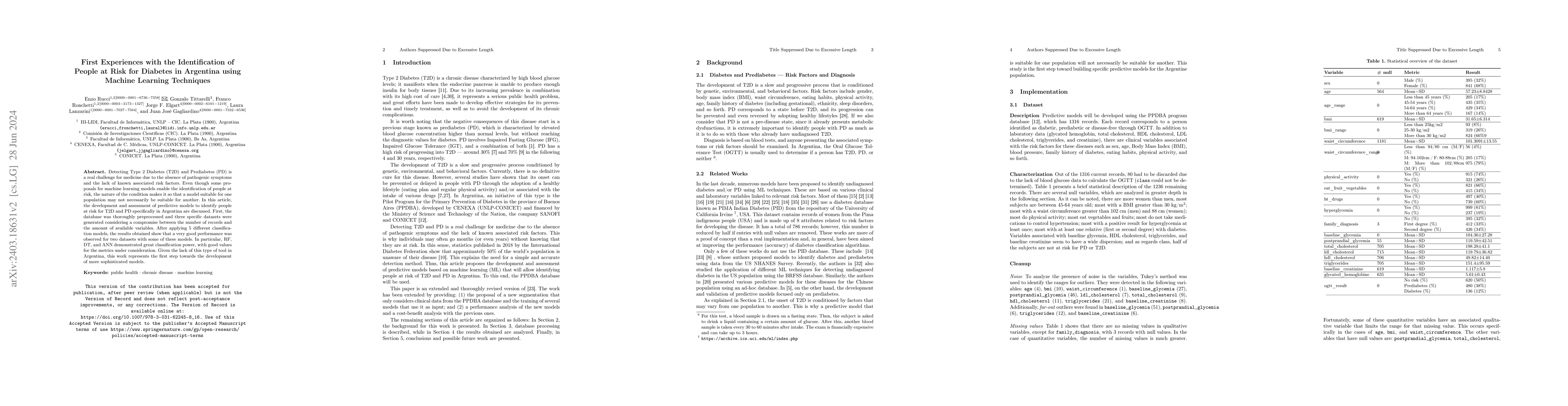 Thumbnail for First Experiences with the Identification of People at Risk for Diabetes
  in Argentina using Machine Learning Techniques