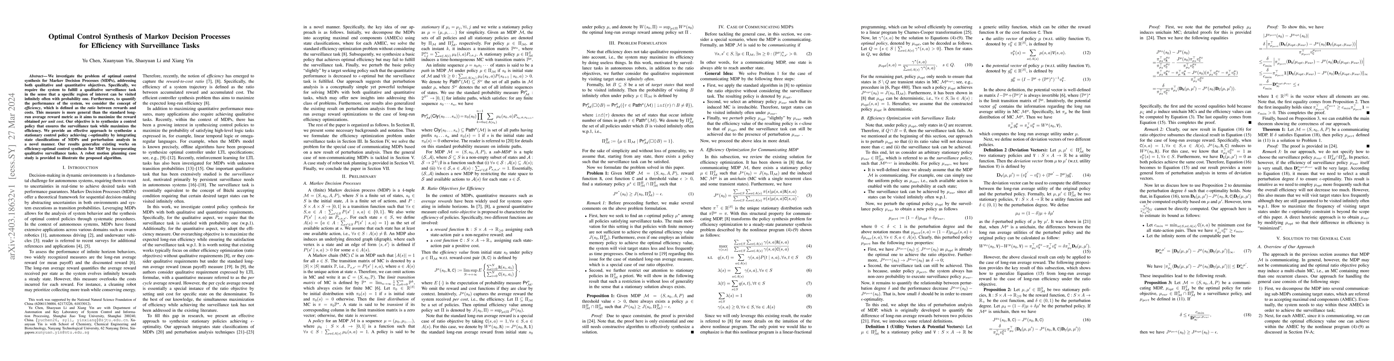 Thumbnail for Optimal Control Synthesis of Markov Decision Processes for Efficiency
  with Surveillance Tasks