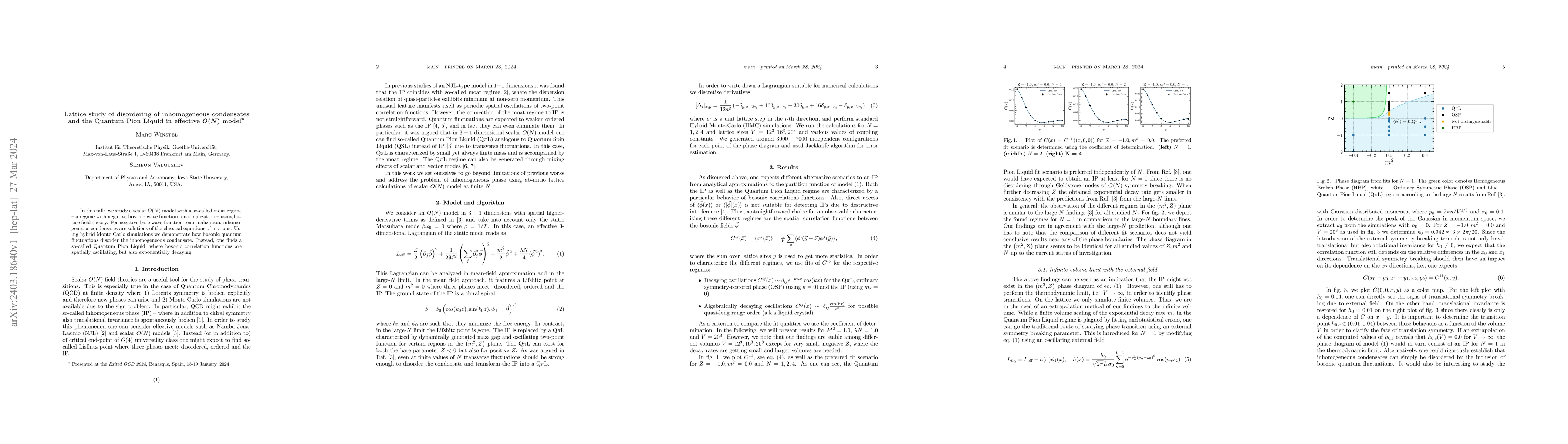 Thumbnail for Lattice study of disordering of inhomogeneous condensates and the
  Quantum Pion Liquid in effective $O(N)$ model