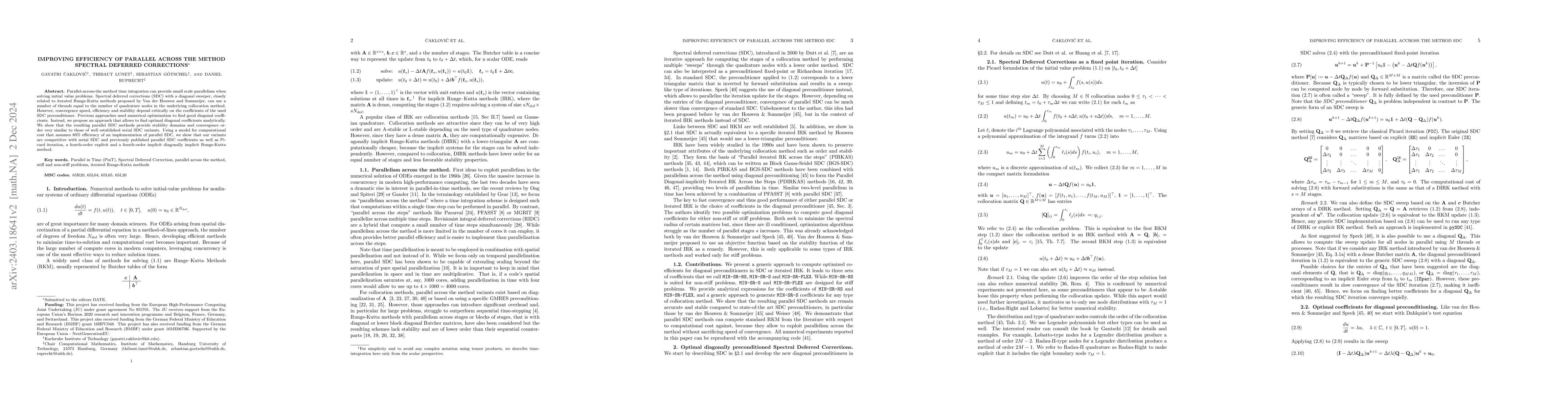 Thumbnail for Improving Efficiency of Parallel Across the Method Spectral Deferred
  Corrections