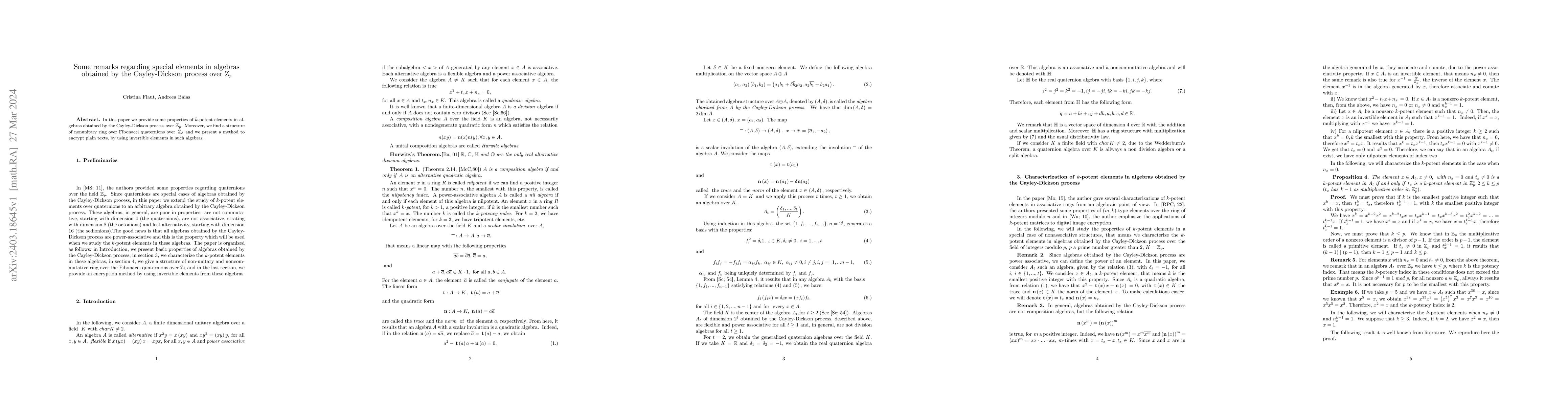 Thumbnail for Some remarks regarding special elements in algebras obtained by the
  Cayley-Dickson process over Zp