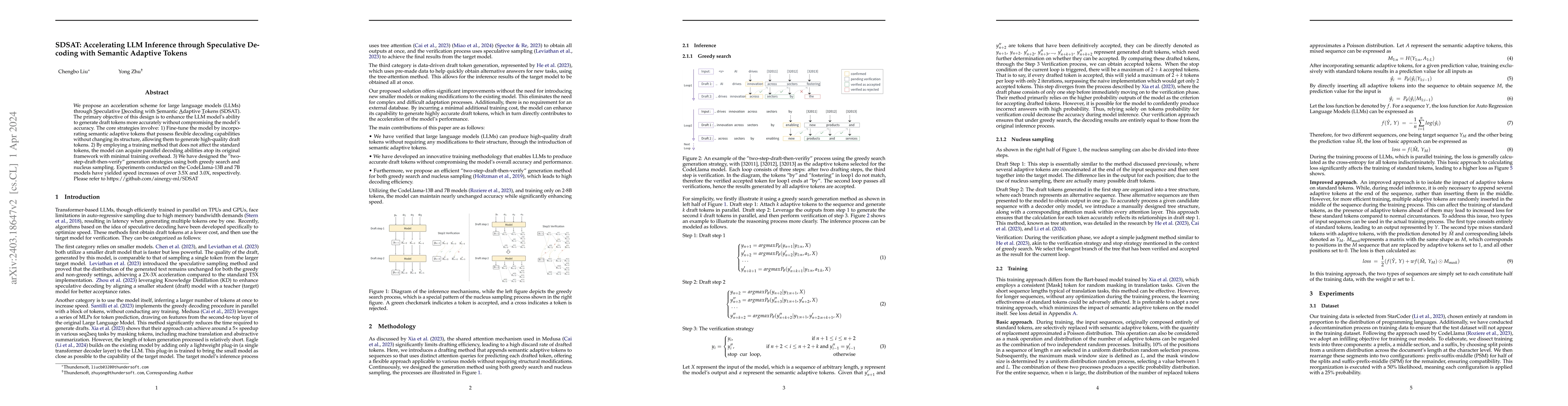 Thumbnail for SDSAT: Accelerating LLM Inference through Speculative Decoding with
  Semantic Adaptive Tokens
