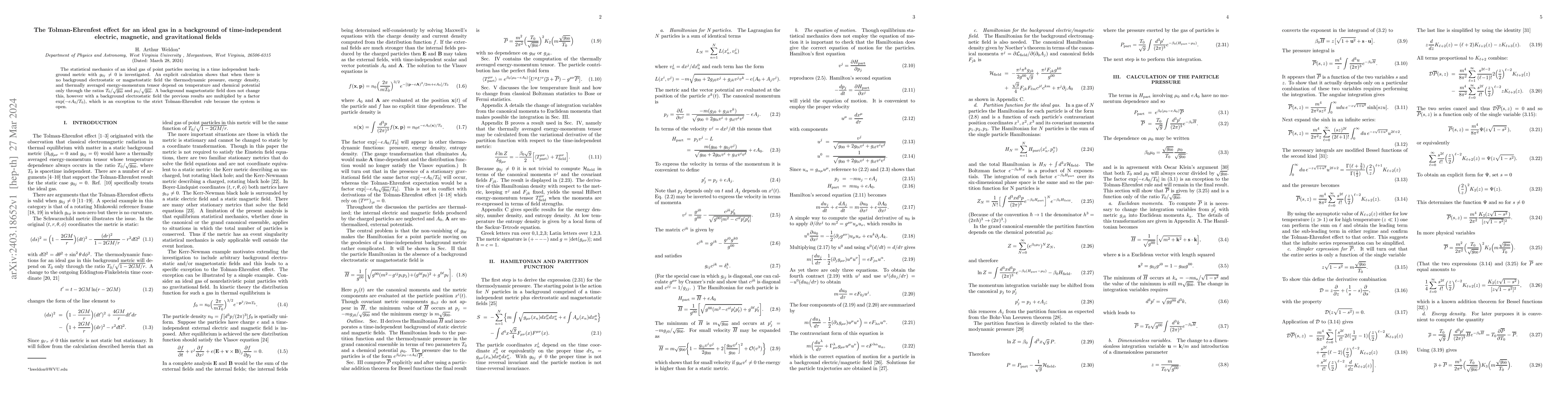 Thumbnail for The Tolman-Ehrenfest effect for an ideal gas in a background of
  time-independent electric, magnetic, and gravitational fields