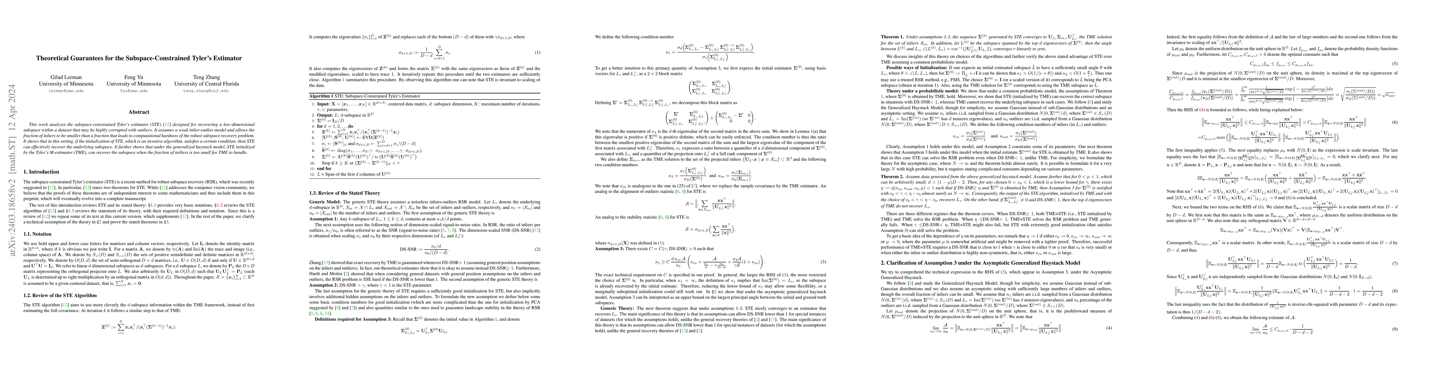 Thumbnail for Theoretical Guarantees for the Subspace-Constrained Tyler's Estimator