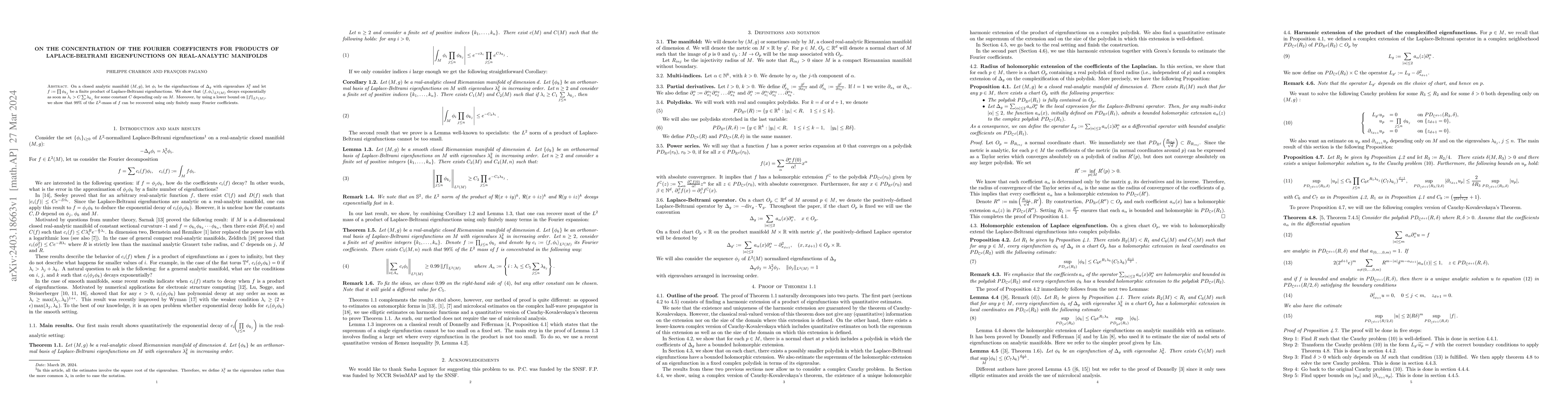 Thumbnail for On the concentration of the Fourier coefficients for products of
  Laplace-Beltrami eigenfunctions on real-analytic manifolds