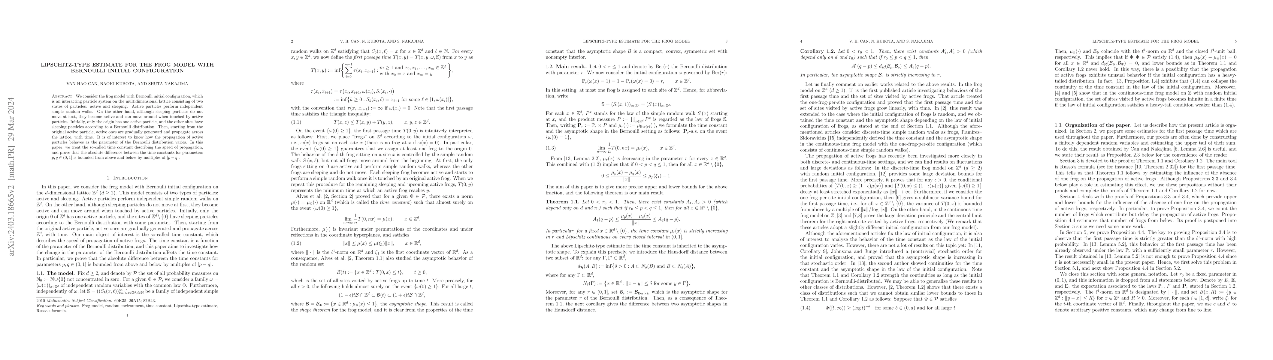 Thumbnail for Lipschitz-type estimate for the frog model with Bernoulli initial
  configuration