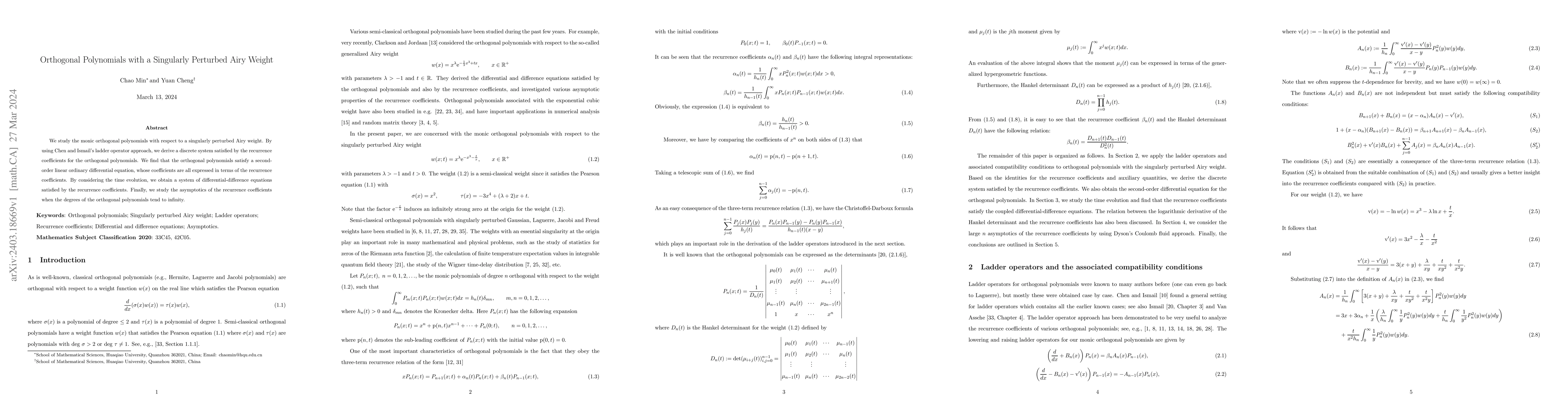 Thumbnail for Orthogonal Polynomials with a Singularly Perturbed Airy Weight