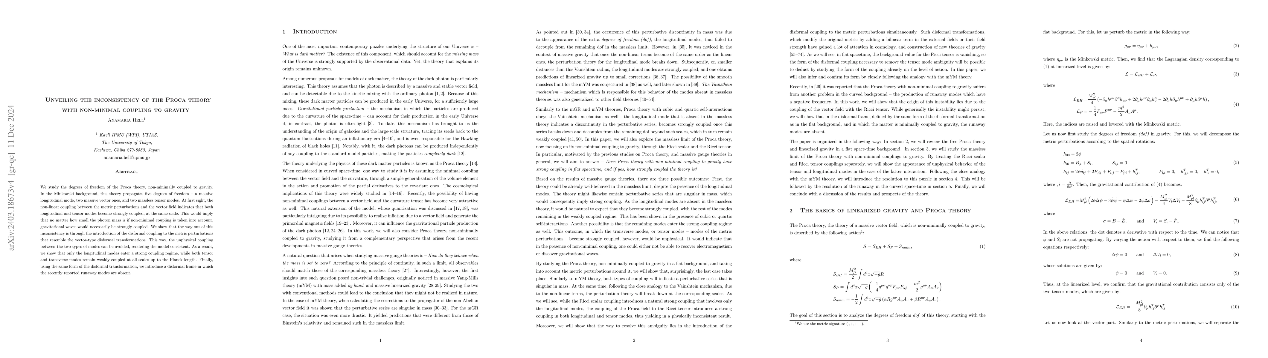 Thumbnail for Unveiling the inconsistency of the Proca theory with non-minimal
  coupling to gravity