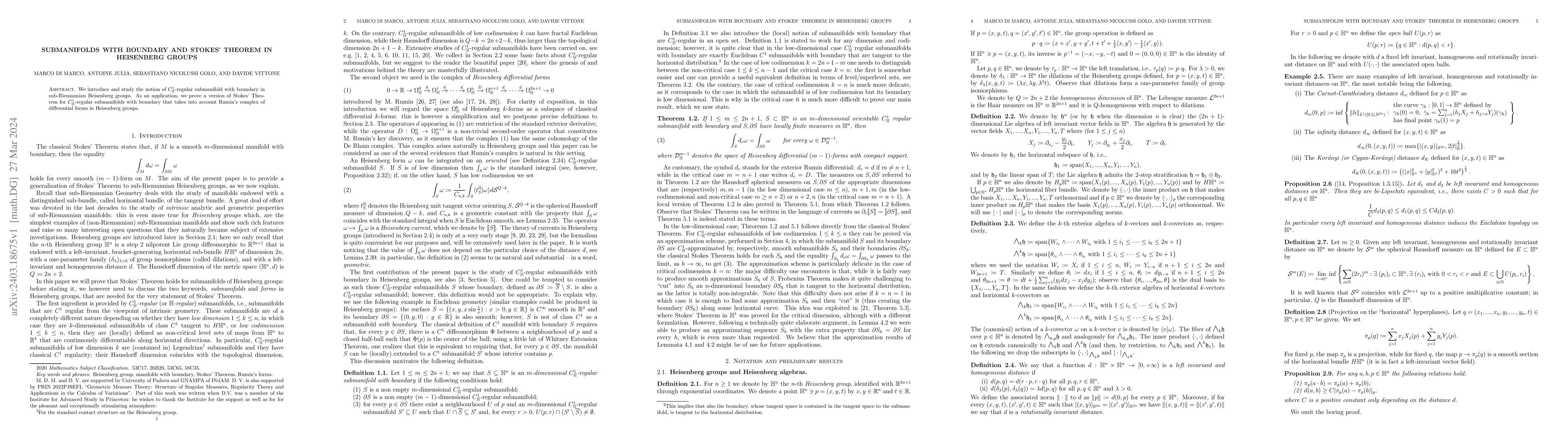 Thumbnail for Submanifolds with boundary and Stokes' Theorem in Heisenberg groups