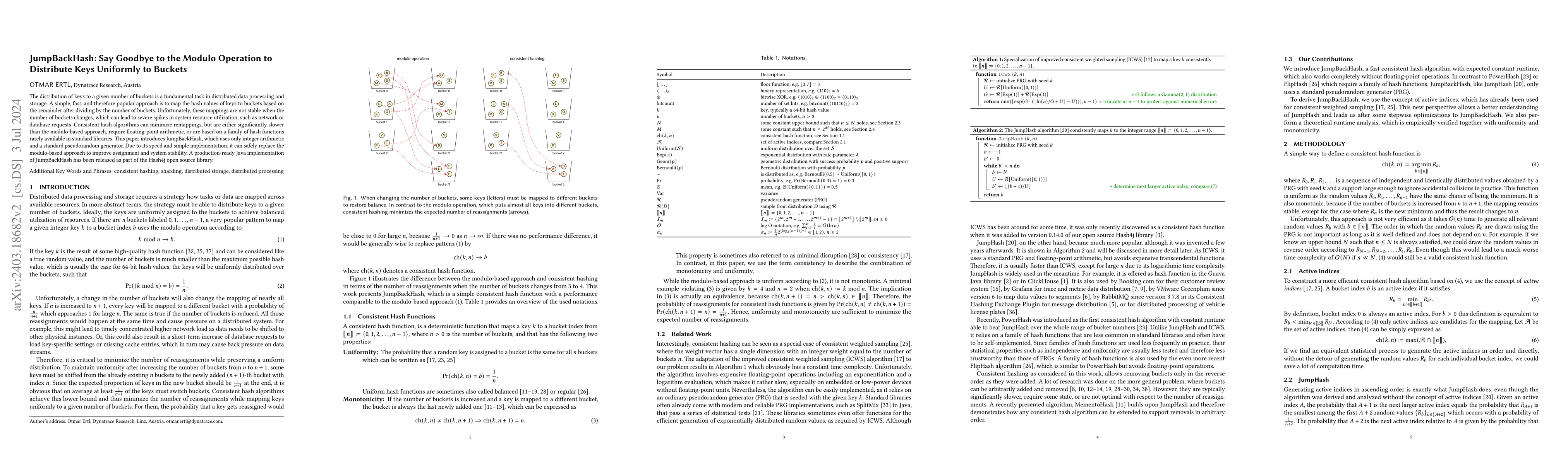 Thumbnail for JumpBackHash: Say Goodbye to the Modulo Operation to Distribute Keys
  Uniformly to Buckets