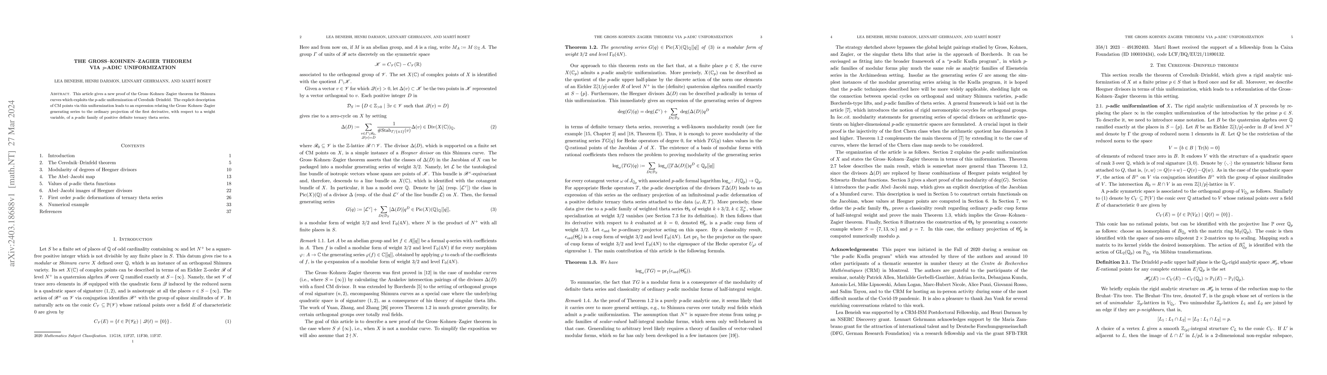Thumbnail for The Gross--Kohnen--Zagier theorem via $p$-adic uniformization