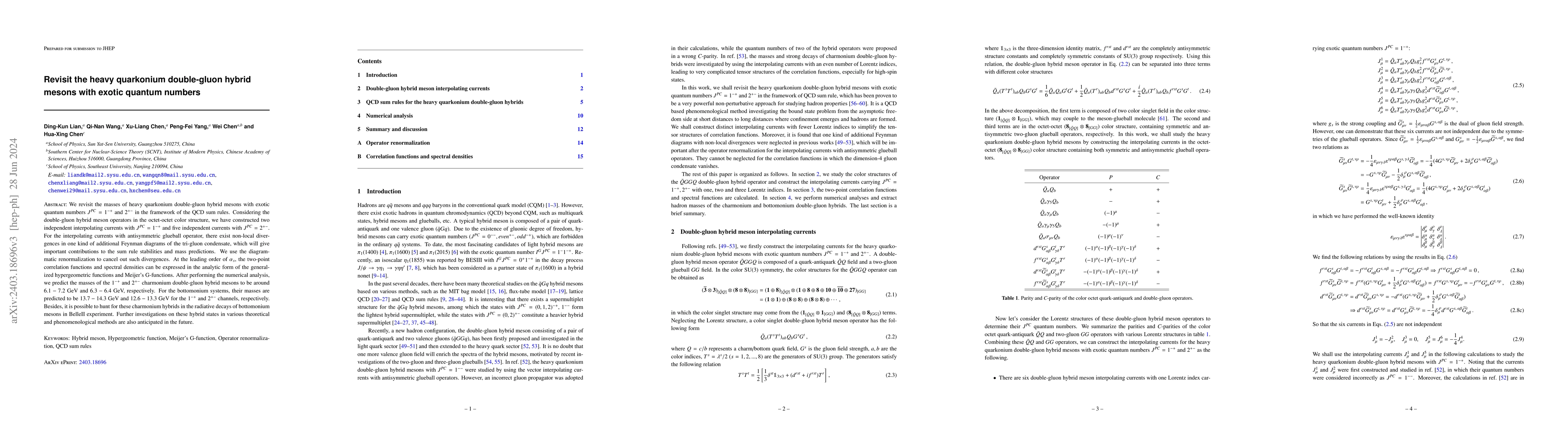 Thumbnail for Revisit the heavy quarkonium double-gluon hybrid mesons with exotic
  quantum numbers