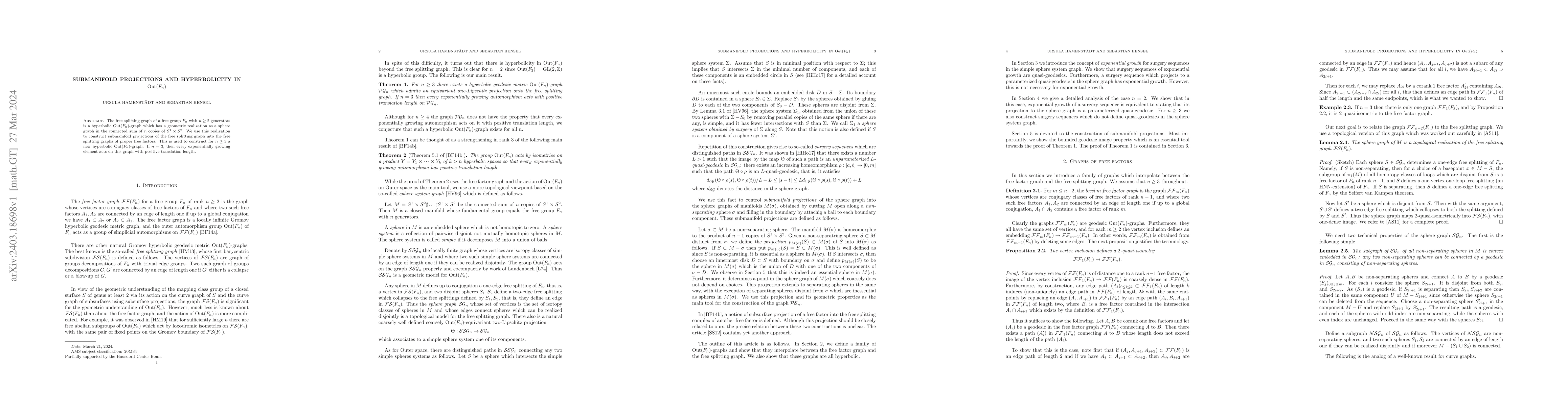 Thumbnail for Submanifold projections and hyperbolicity in ${\rm Out}(F_n)$