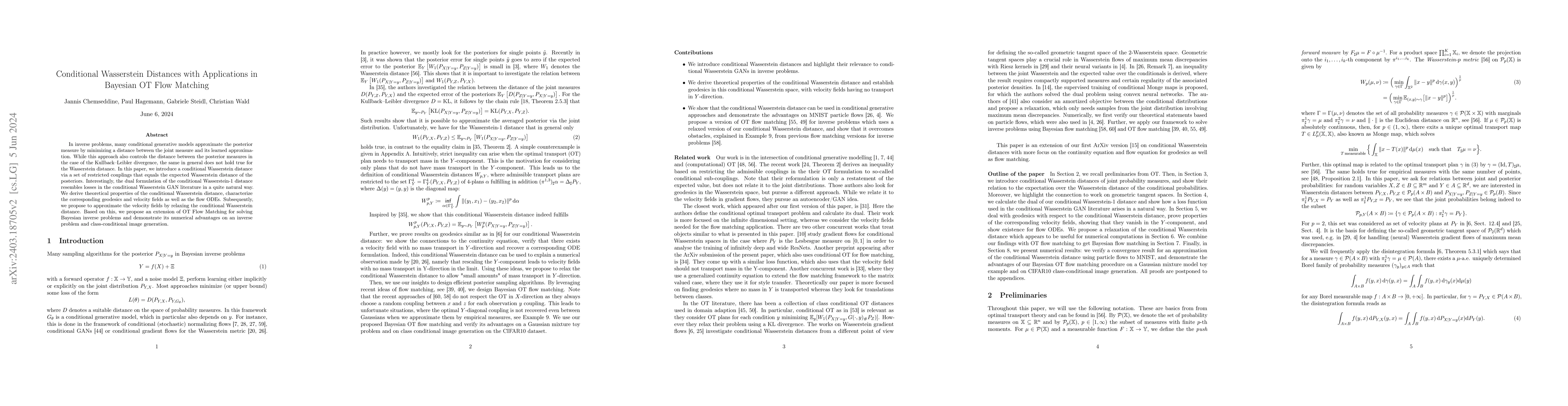 Thumbnail for Conditional Wasserstein Distances with Applications in Bayesian OT Flow
  Matching
