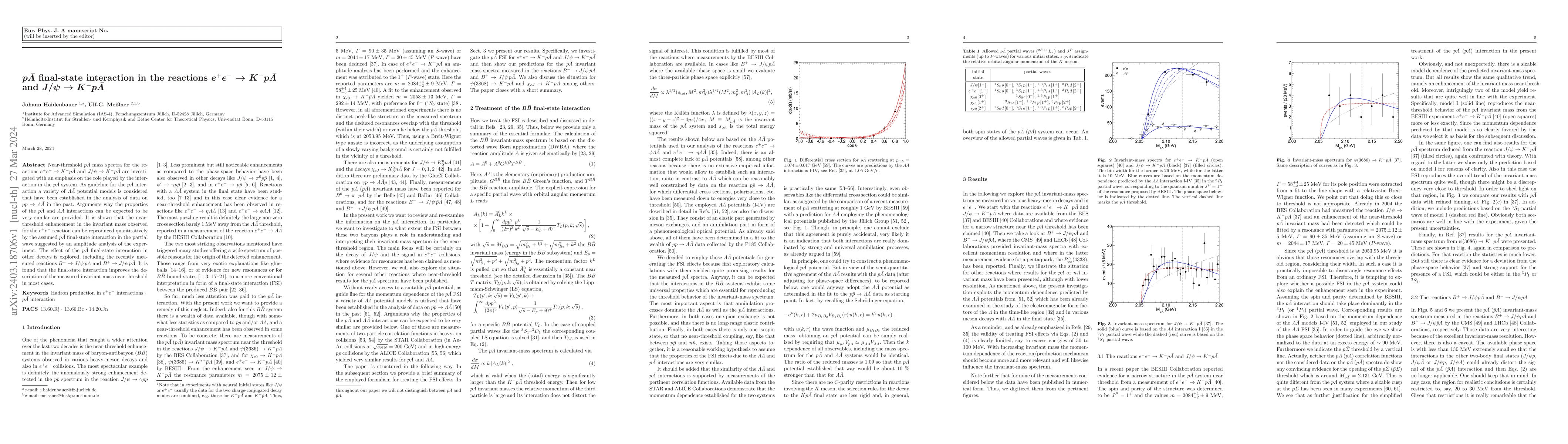 Thumbnail for $p\bar\Lambda$ final-state interaction in the reactions $e^+e^- \to K^-
  p \bar \Lambda$ and $J/\psi \to K^- p \bar \Lambda$