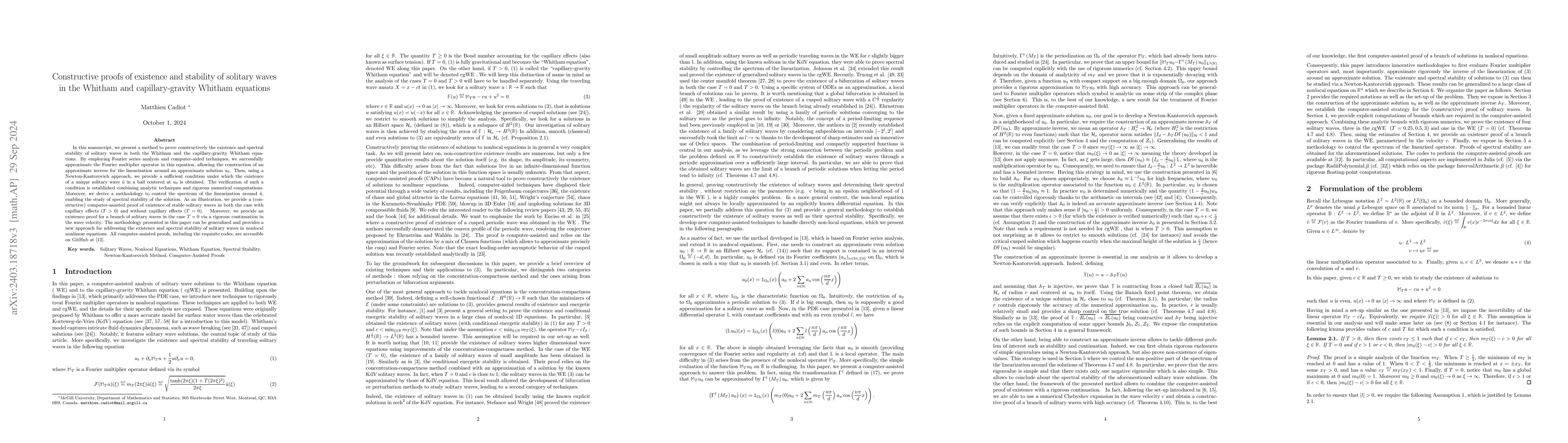 Thumbnail for Constructive proofs of existence and stability of solitary waves in the
  capillary-gravity Whitham equation