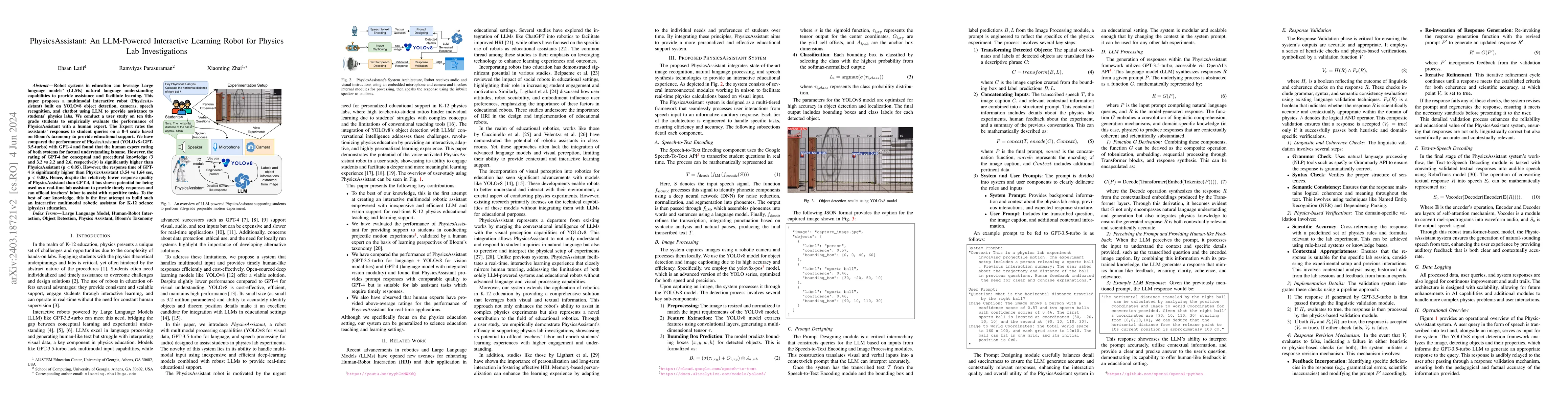 Thumbnail for PhysicsAssistant: An LLM-Powered Interactive Learning Robot for Physics
  Lab Investigations