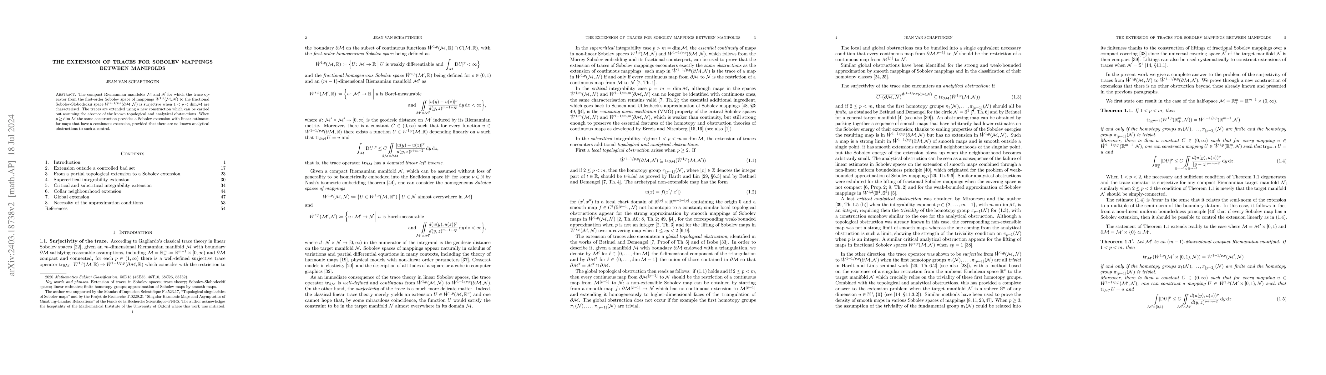 Thumbnail for The extension of traces for Sobolev mappings between manifolds