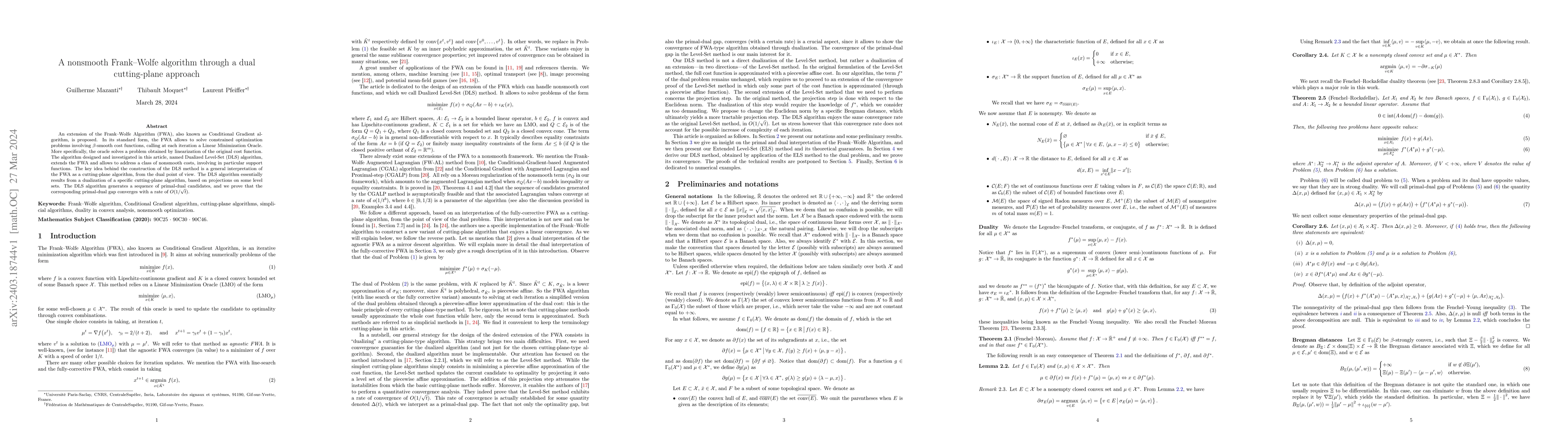 Thumbnail for A nonsmooth Frank-Wolfe algorithm through a dual cutting-plane approach