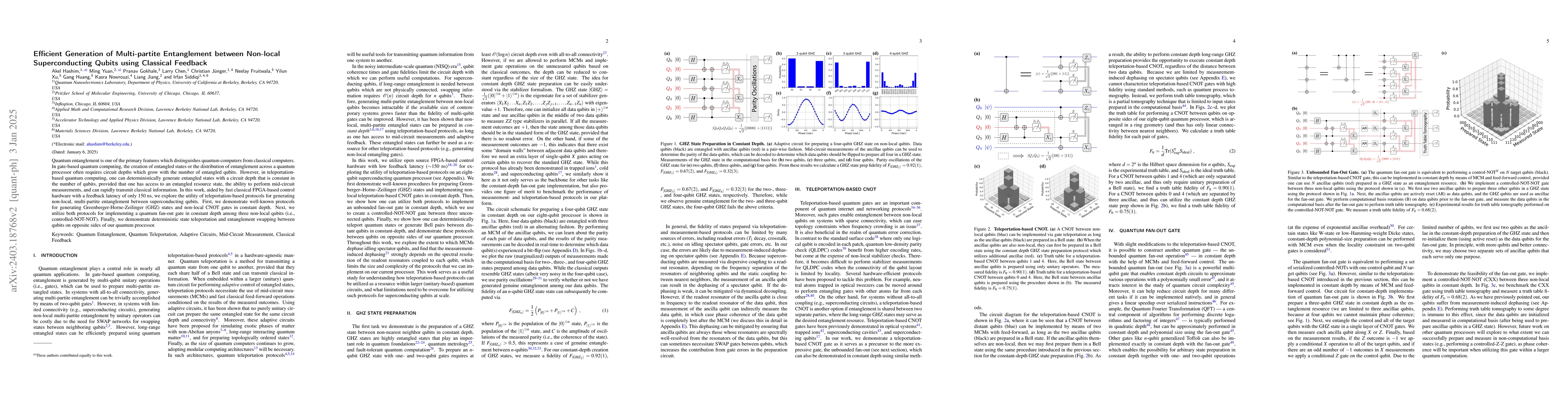 Thumbnail for Efficient Generation of Multi-partite Entanglement between Non-local
  Superconducting Qubits using Classical Feedback