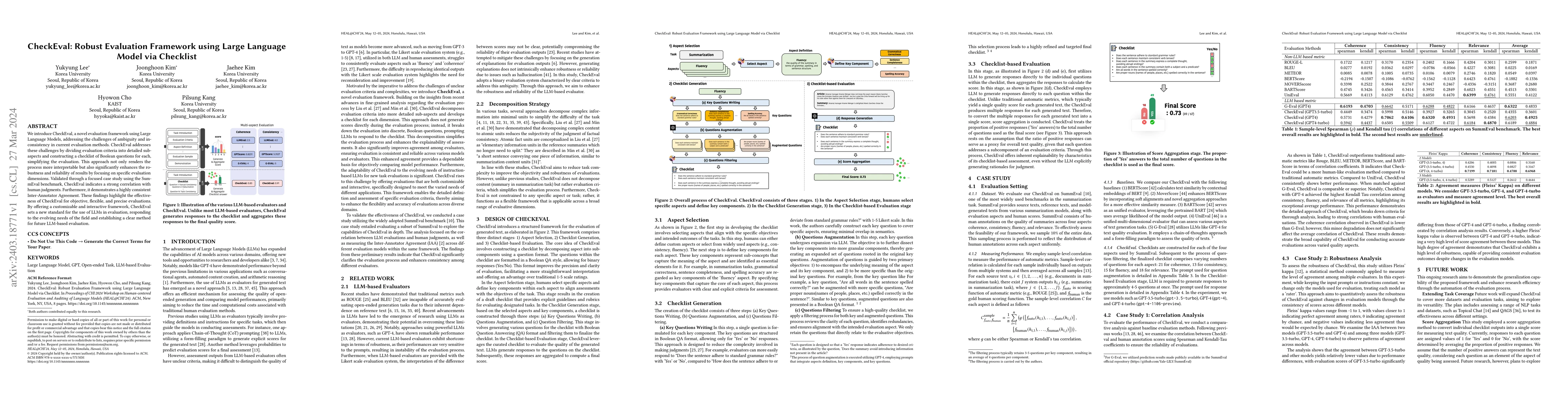 Thumbnail for CheckEval: Robust Evaluation Framework using Large Language Model via
  Checklist