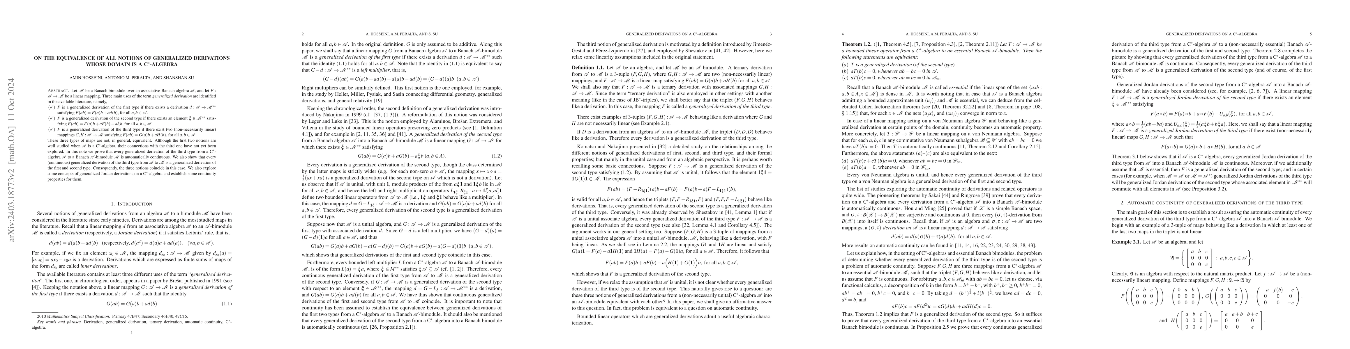 Thumbnail for On the equivalence of all notions of generalized derivations whose
  domain is a C$^{\ast}$-algebra