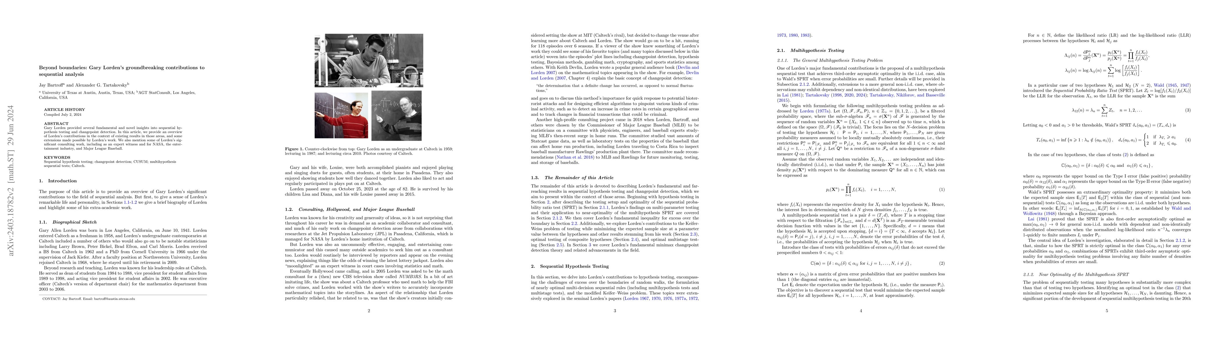 Thumbnail for Beyond boundaries: Gary Lorden's groundbreaking contributions to
  sequential analysis