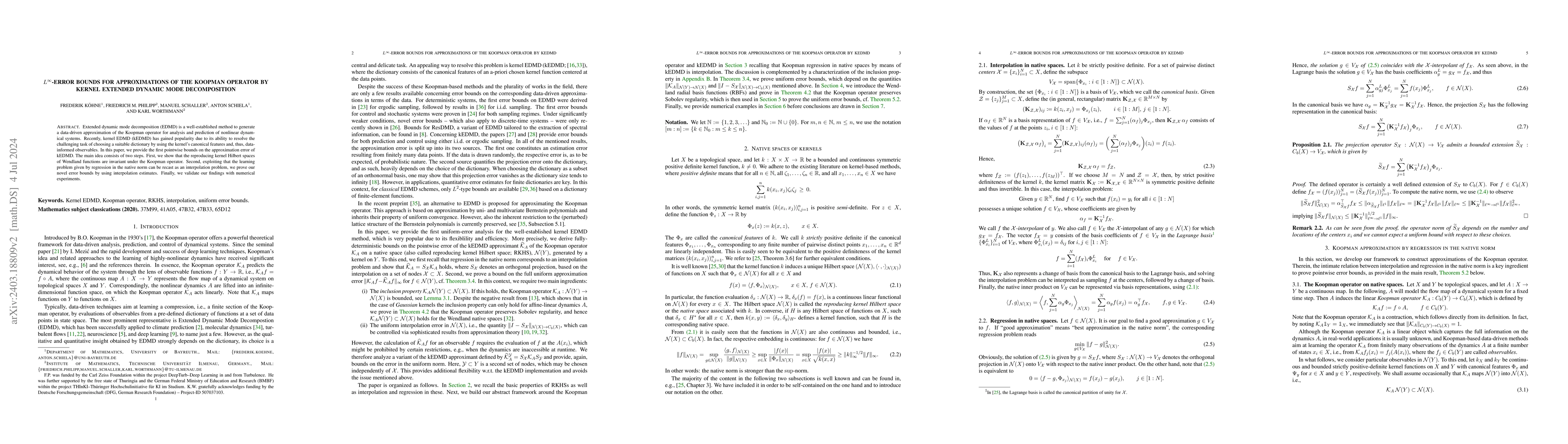 Thumbnail for $L^\infty$-error bounds for approximations of the Koopman operator by
  kernel extended dynamic mode decomposition
