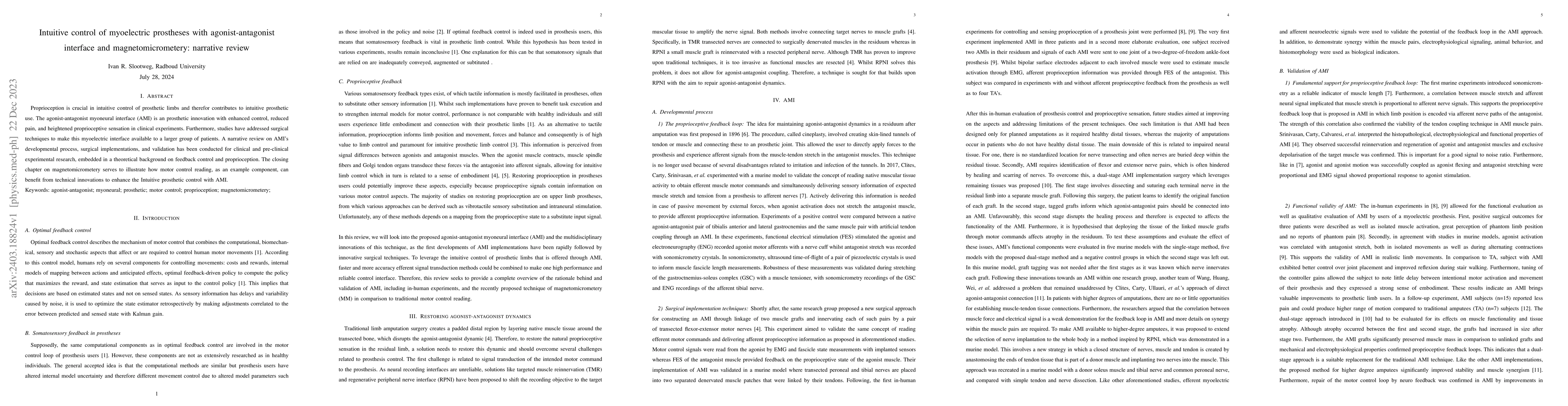 Thumbnail for Intuitive control of myoelectric prostheses with agonist-antagonist
  interface and magnetomicrometery: narrative review