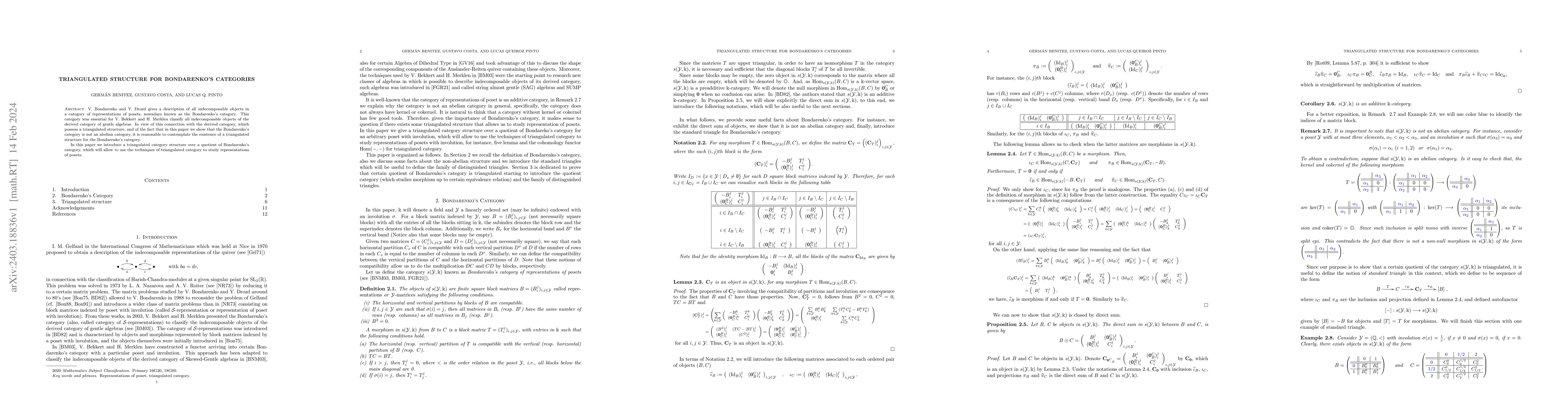 Thumbnail for Triangulated structure for Bondarenko's Categories