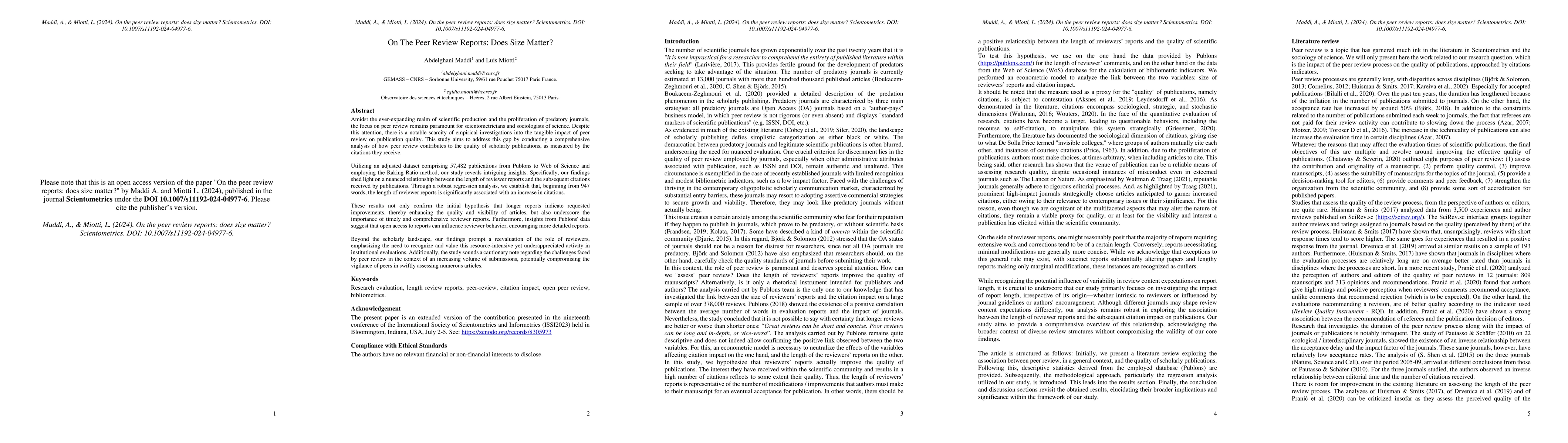 Thumbnail for On The Peer Review Reports: Does Size Matter?