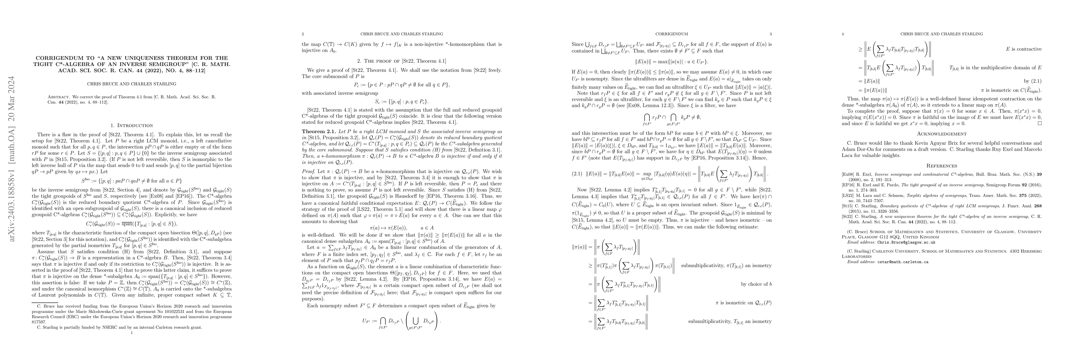 Thumbnail for Corrigendum to "A New Uniqueness Theorem for the Tight C*-algebra of an
  Inverse Semigroup" [C. R. Math. Acad. Sci. Soc. R. Can. 44 (2022), no. 4,
  88--112]