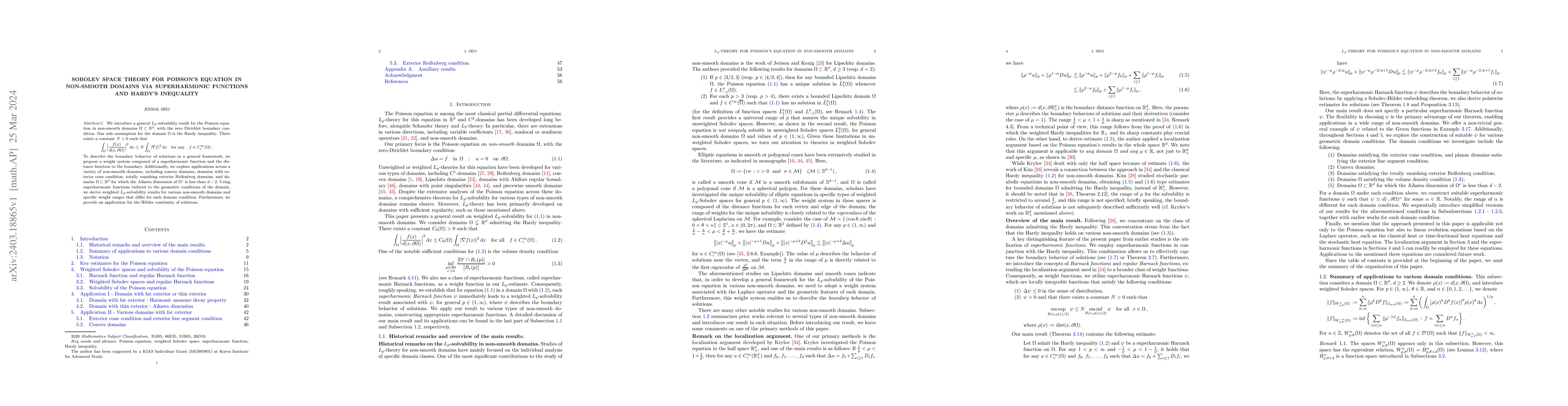 Thumbnail for Sobolev space theory for Poisson's equation in non-smooth domains via
  superharmonic functions and Hardy's inequality