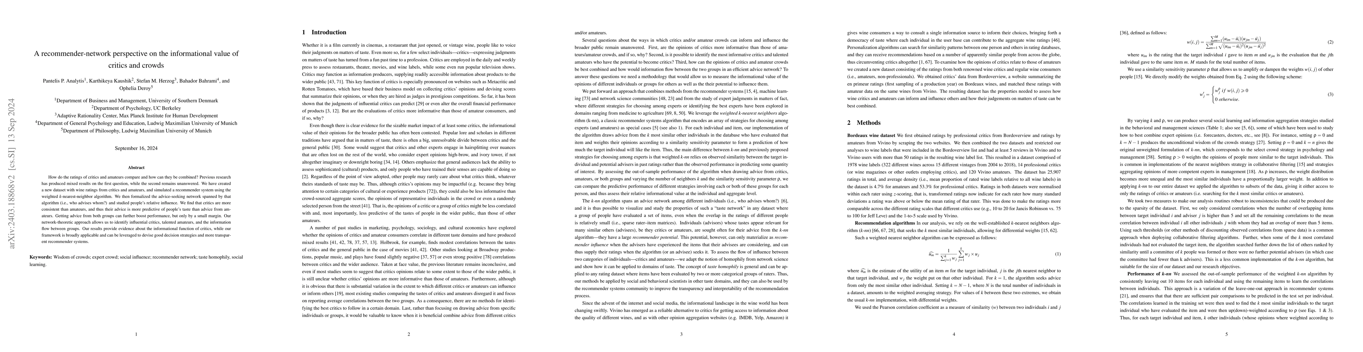 Thumbnail for A recommender network perspective on the informational value of critics
  and crowds