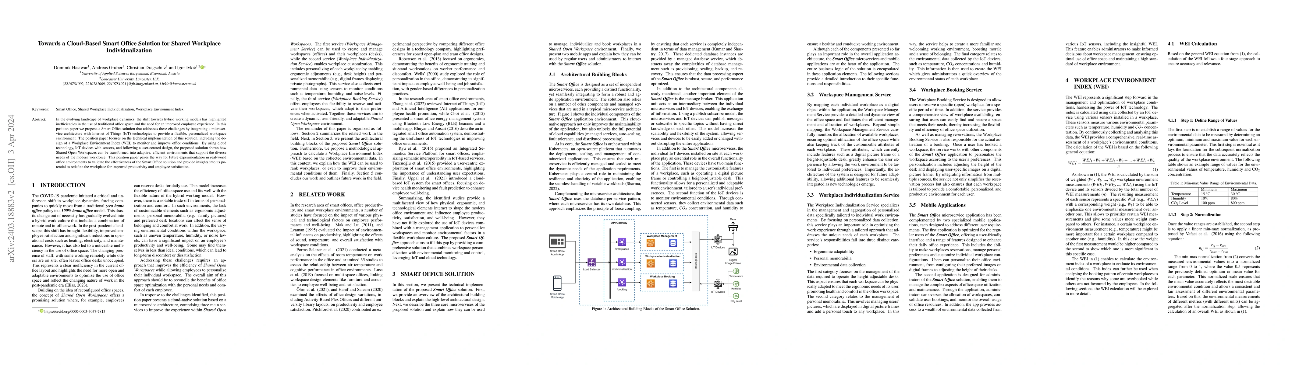 Thumbnail for Towards a Cloud-based Smart Office Solution for Shared Workplace
  Individualization