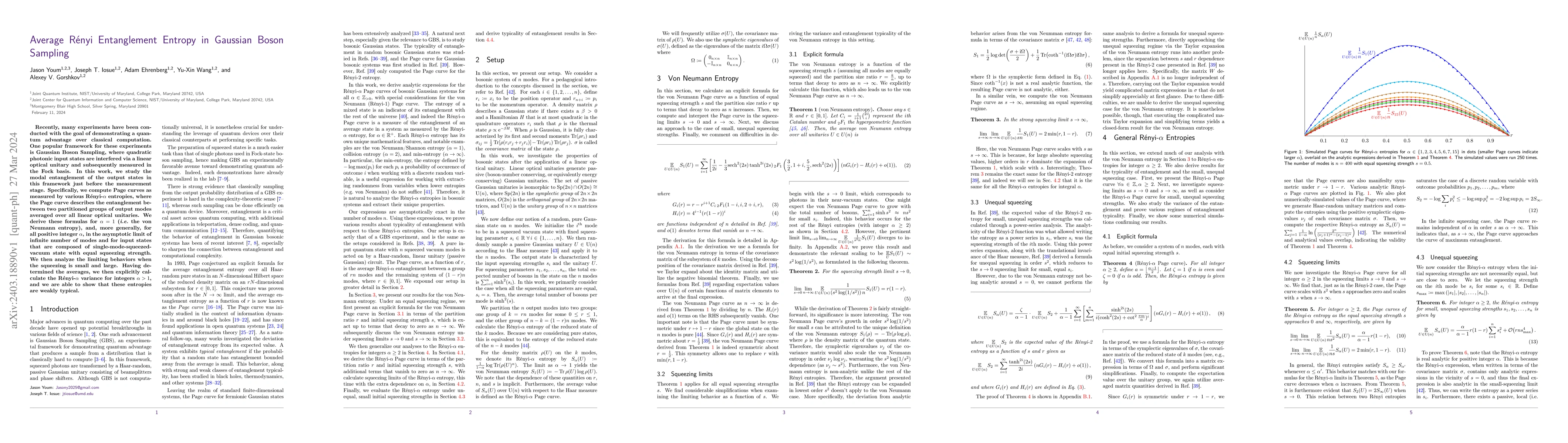Thumbnail for Average R\'enyi Entanglement Entropy in Gaussian Boson Sampling