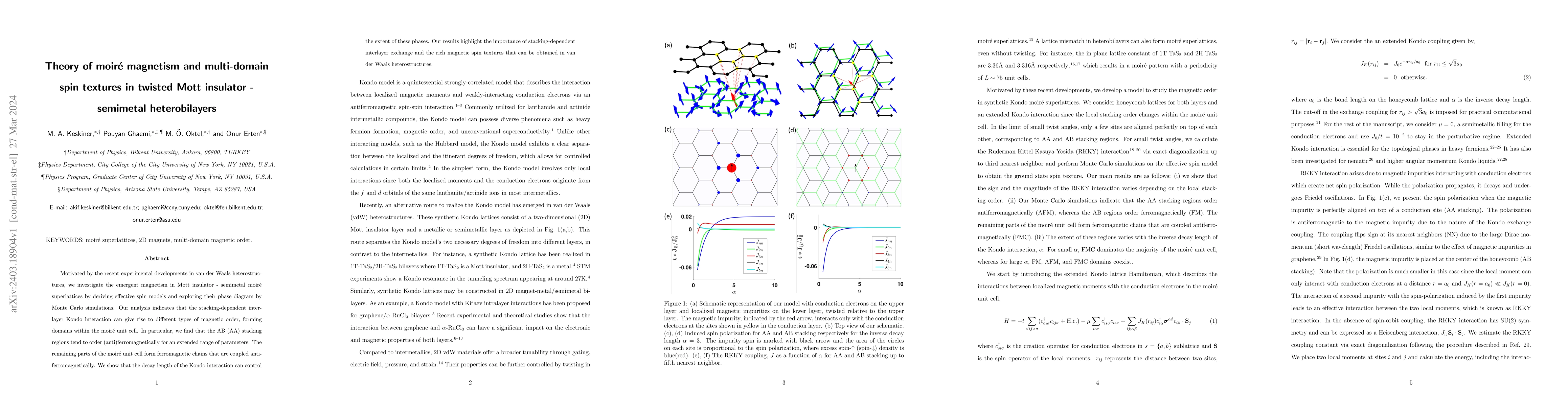 Thumbnail for Theory of moir\'e magnetism and multi-domain spin textures in twisted
  Mott insulator - semimetal heterobilayers