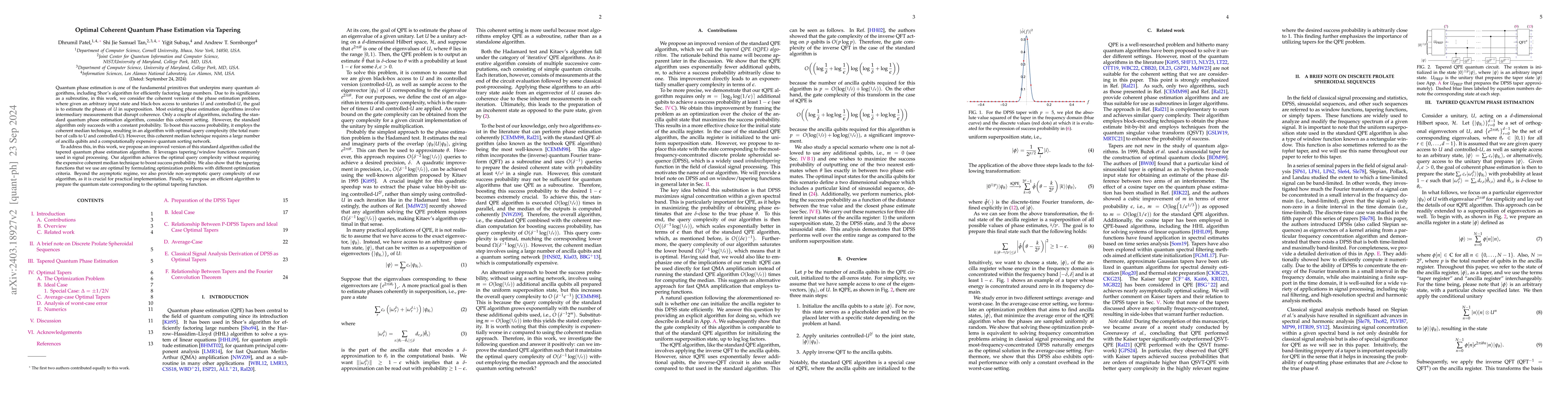 Thumbnail for Optimal Coherent Quantum Phase Estimation via Tapering