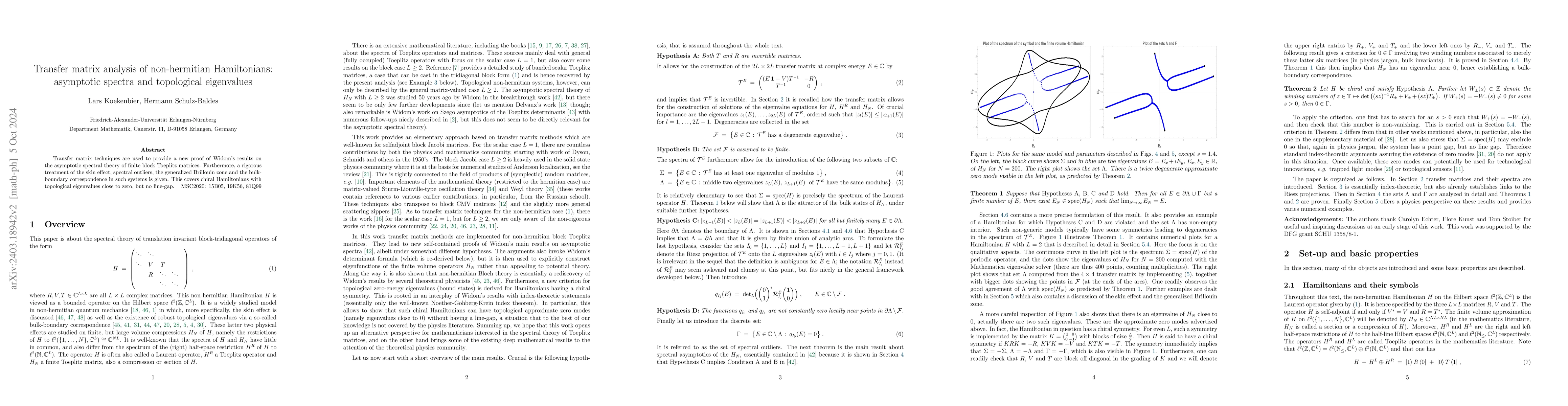 Thumbnail for Transfer matrix analysis of non-hermitian Hamiltonians: asymptotic
  spectra and topological eigenvalues