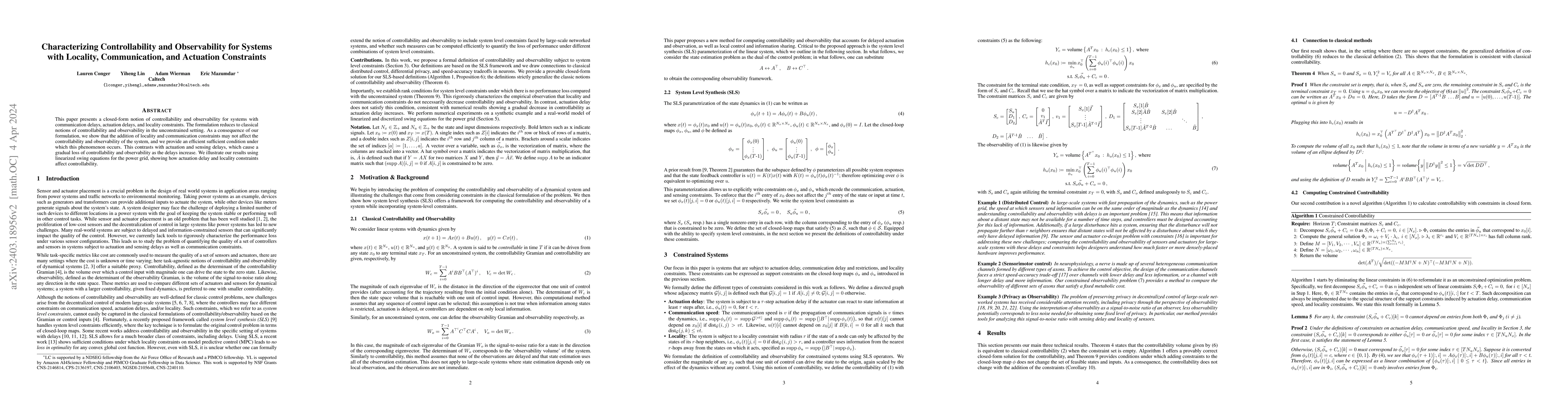 Thumbnail for Characterizing Controllability and Observability for Systems with
  Locality, Communication, and Actuation Constraints