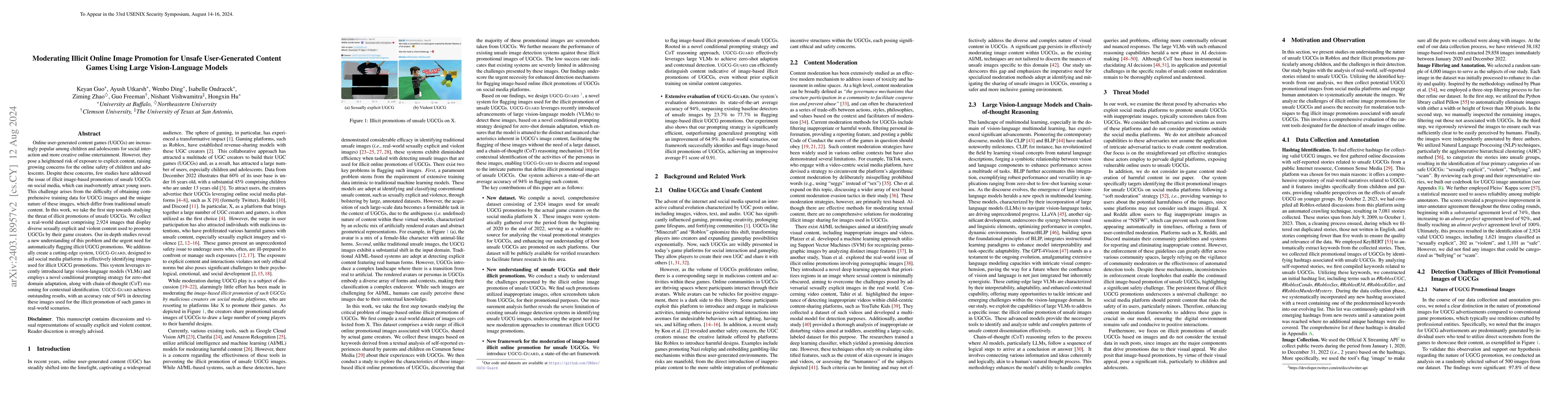 Thumbnail for Moderating Illicit Online Image Promotion for Unsafe User-Generated
  Content Games Using Large Vision-Language Models