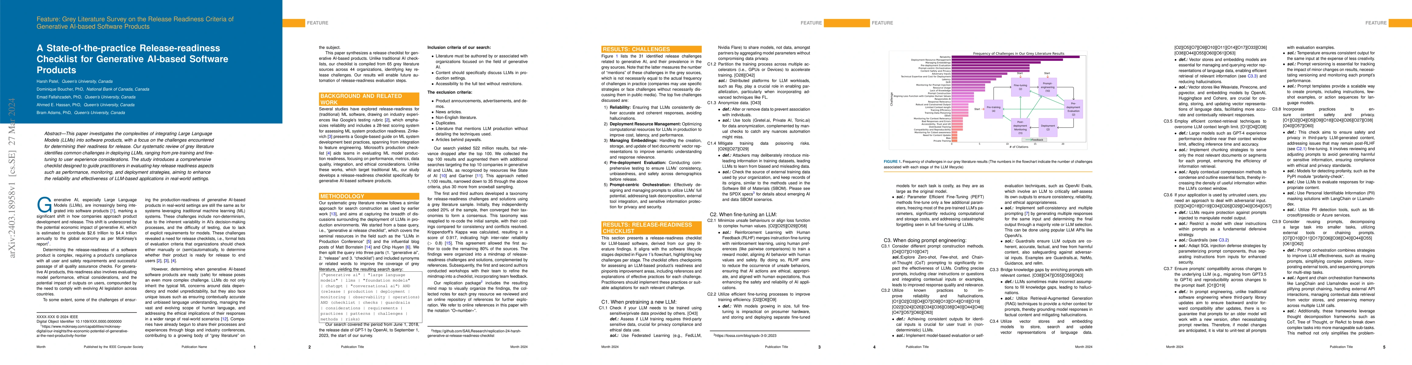 Thumbnail for A State-of-the-practice Release-readiness Checklist for Generative
  AI-based Software Products